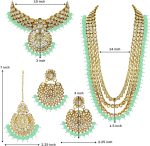 Aheli Indian Wedding Kundan Beaded Bridal Long Choker Necklace Earrings with Maang Tikka Traditional Jewellery Set for Women - Image 4